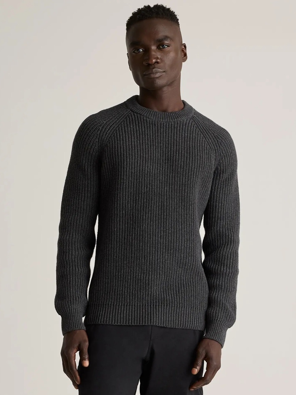 Quince Organic Cotton Fisherman Crew Sweater Charcoal Gray Large